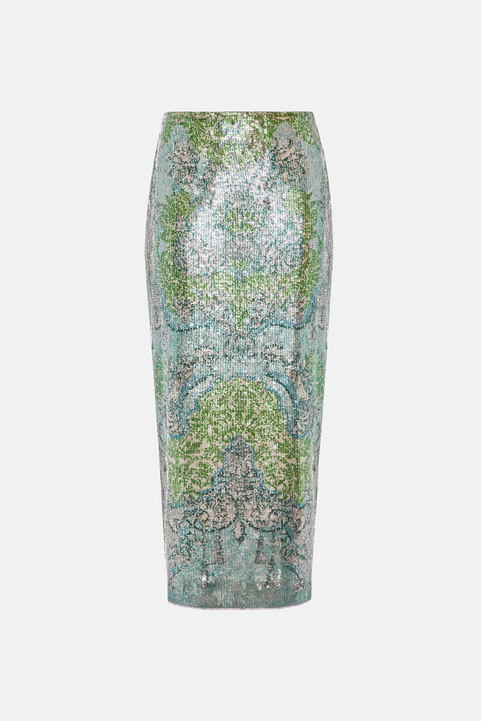 Vargas Skirt Sequin Rocaille Lace Cyan